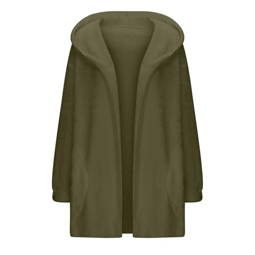 Image of Women's Sherpa Fuzzy Jacket Hoodie Open Front Fleece Hooded Jackets Cardigan Warm Outerwear Fall Coat with Pockets