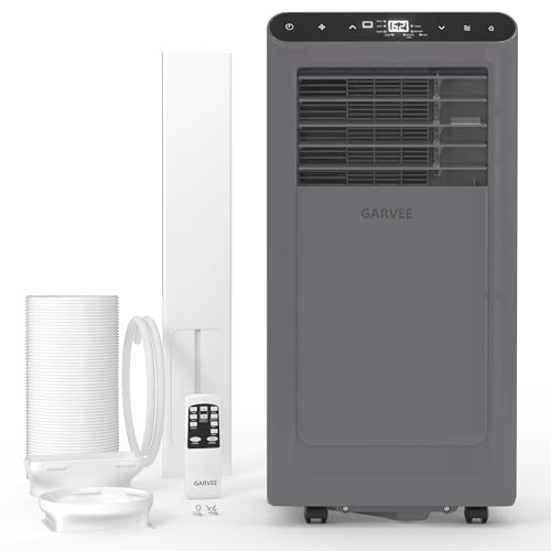 Garvee 8000 BTU Portable Air Conditioner,Up to 350 Sq.Ft. Remote Control 48dB Portable AC Unit, Dehumidifier, Fan, Sleep, 24H Timer&Installation Kit, DOE Certified, Ceer 6.2,Grey+Black Panel