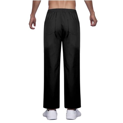 Mens Cotton Linen Pants Drawstring High Waisted Lightweight Straight Leg Pants Casual Loose Beach Pants with Pockets3