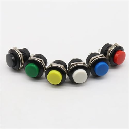 Interrupteur à bouton-poussoir momentané OFF-(ON) 16mm en lot de 12 pièces multicolores
