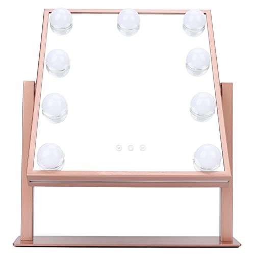 Espelho de Penteadeira de LED, Liga de Ferro Resistente Ouro Rosa Com Controle de Toque Espelho de M