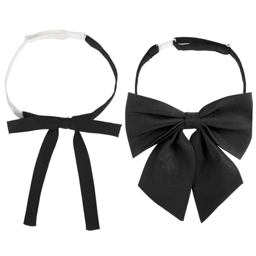 HJZHII 2 Stück Fliege für Frauen, Bluse Mit Schleife Vorgebundene Verstellbare Fliege Für Damen Einheitliche Einfarbige Schwarze Fliegen Für Kostümuniform Cosplay Shirt