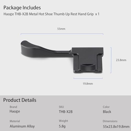 Haoge THB-X2B Metall Blitzschuh Daumen Griff Daumengriff Handgriff für Fujifilm X100VI Fuji FinePix X100V Kamera Schwarz