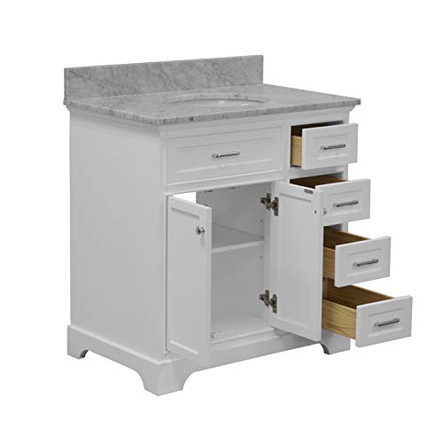 Aria 36-Inch Bathroom Vanity (Carrara/White): Includes White Cabinet With Authentic Italian Carrara Marble Countertop And White Ceramic Sink #TOP2