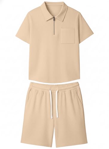 Image of Jawdrobe Men's Polo T-Shirt and Shorts Co-Ord Set | Summer Casual Matching Outfit | Breathable Casual Two Piece Set for Beach | Travel | Vacation Wear