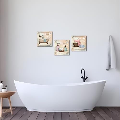 Image of SkenoArt Bathroom Canvas Wall Art Relax Soak Unwind Quote Picture Print Vintage Paintings Posters Great Gift Home Artwork Framed Ready to Hang 12x12inchx3Pieces