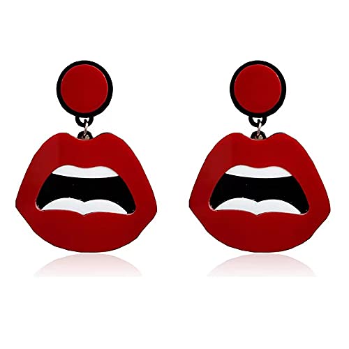 MIAIULIA Women Fashion Retro 1980s Style Costume Earring Red mouth Acrylic