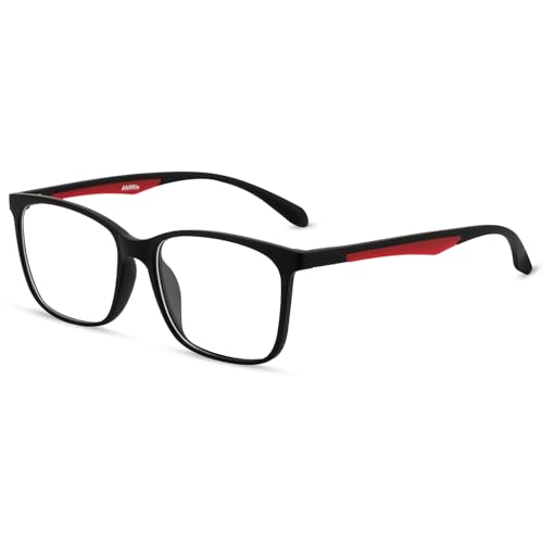 Image of ANRRI Blue Light Blocking Glasses, Anti Eyestrain Lens Lightweight Frame Eyeglasses, Black Fream Red Temple, Men /Women