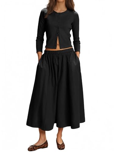 Tankaneo Womens 2 Piece Skirt Sets 3/4 Sleeve Knit...