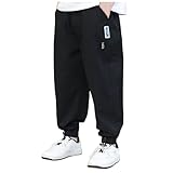 [veolaimy] 子供服 カーゴパンツ 男の子 防寒 防風 ロングパンツ キッズ ゆったり カジュアル ジョガーパンツ ジュニア ポケット付き おしゃれ 長ズボン ボーイズ ストレッチ ワイドパンツ キッズ 無地 シンプル 春 秋 冬 通学 通園 普段着(A-ブラック,160)