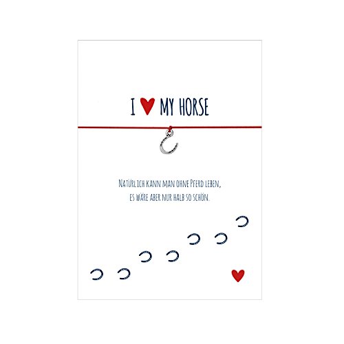 Preisvergleich Produktbild Glücksschmiedin Armband mit Hufeisen-Anhänger, elastischen Textilband in rot und individuellen Spruch: natürlich kann Man ohne Pferd Leben, es wäre Aber nur halb so schön