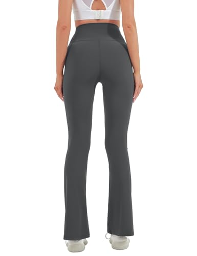 Image of HEGALY Women's Flare Yoga Pants - Crossover Flare Leggings High Waisted Tummy Control Workout Casual Bootcut Pants, Dark Grey, M
