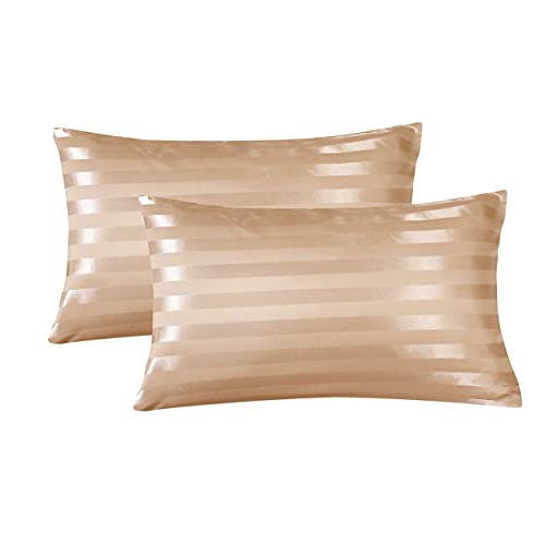 Damier Lot de 2 taies d'oreiller en satin - 40 x 80 cm - Beige - Lisse et brillant - Qualité supérieure - Doux pour les cheveux et la peau Cover