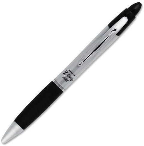 22410 Zebra Pen Z-Grip MAX - Medium Pen Point Type - 1 mm Pen Point Size - Conical Pen Point Style - Black Ink - Gray Barrel - 12 / Dozen