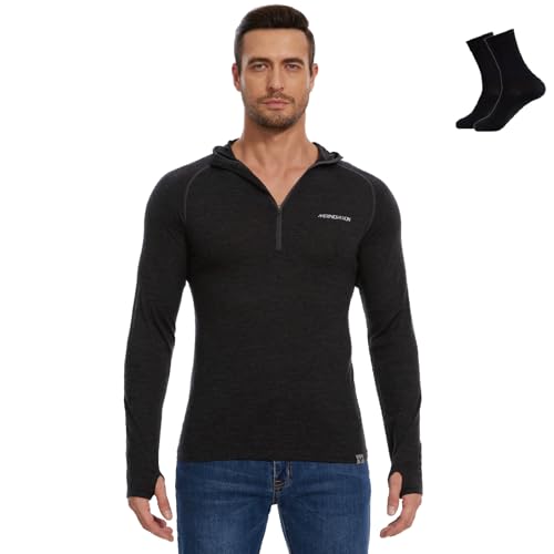Merino Wool Hoodie Men Lightweight Merino Wool Base Layer Mens Quarter Zip Hoodie Sweatshirt - Main Image