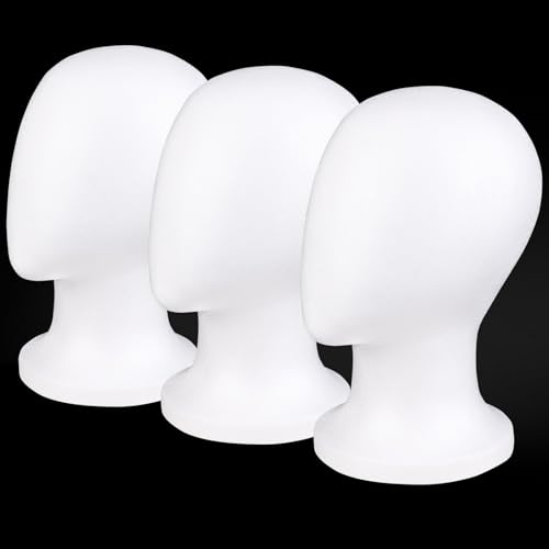 COOKOO 3 PCS Faceless Foam Mannequin Head Wigs Holder Styrofoam Wig Head Stand Wigs Foam Heads for