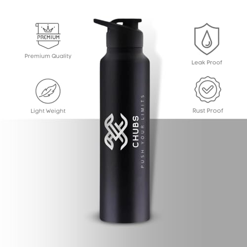 Image of CHUBS Gloss Edition Gym Steel Shaker Mixer 1000 ml Shaker Sports Water Bottles 1 Litre Water Bottle for Men Leakproof, Rust free-1000 ml Steel Water Bottle Black