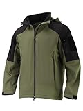 Flyplus Chaqueta con capucha Softshell para hombre, chaqueta militar táctica para lluvia, ligera, transpirable con forro polar, Verde oliva, Large