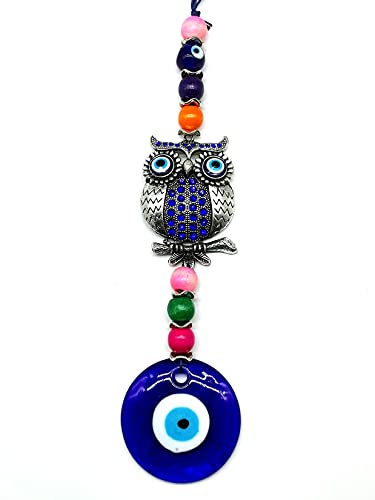 Colgante colgante de búho con amuleto de ojos azules para decoración de pared, decoración del hogar, colgante de coche de la suerte Cover