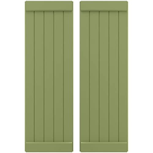 17 1/2"W x 49"H Americraft Five Board Exterior Real Wood Joined Board-n-Batten Shutters w/End Batten (Per Pair), Moss Green