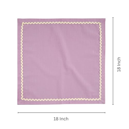 Image of FINGERCRAFT Cloth Napkins Set of 6, 18x18 Inch, 100% Cotton Table Napkins with RIC Rac Scallop Lace Trim, Reusable Washable Dinner Napkins for Wedding, Party, Dining & Home Decor (Lavender)