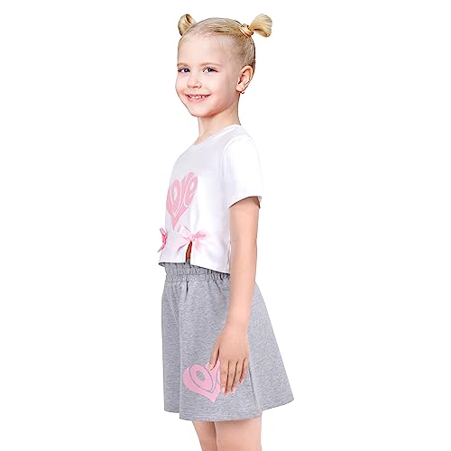 Image of Sunny Fashion Girls T-Shirt Top Short Pants Gym Active White Gray Heart