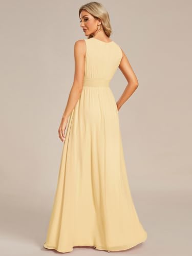 Image of Ever-Pretty Women's Chiffon Sleeveles Summer Formal Wedding Guest Dresses Ruched A Line Hollow Out Crew Neck Bridesmaid Dress