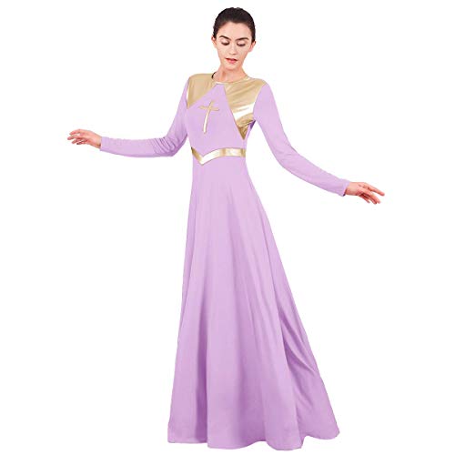 Robe de danse liturgique violet clair à manches longues pour femme IMEKIS