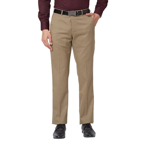 Image of Park Avenue Men's Mid Rise Regular Fit Polyviscose Blend Checks Pattern Flat Front Formal Trouser