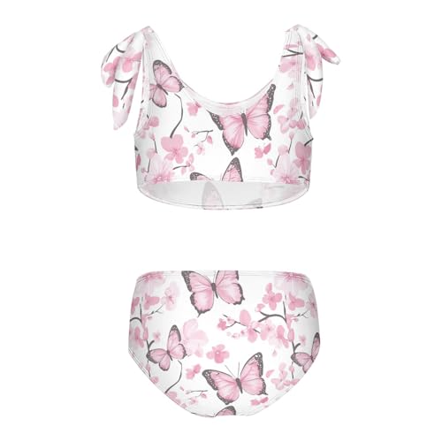 Wusikd Pink Butterflies Girls Swimsuits Two Piece Flowers Swimwear Bikini Set for for Girls Size 3T2