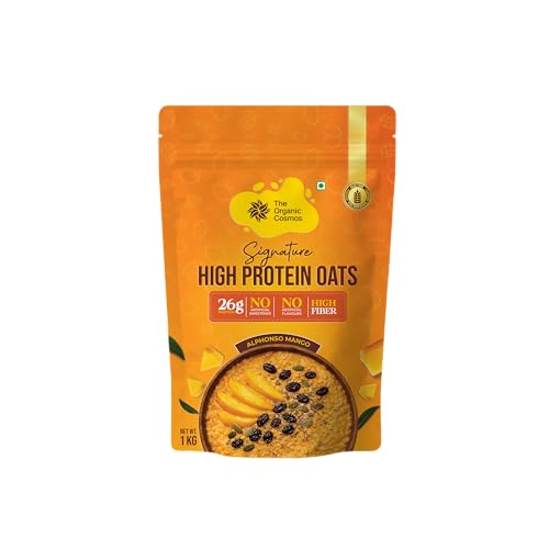 Image of The Organic Cosmos Signature High Protein Oats | 26g Protein | Alphonso Mango Flavour | Gluten Free | High Fiber | No Artificial Sweetener | No Artificial Flavours | 1kg