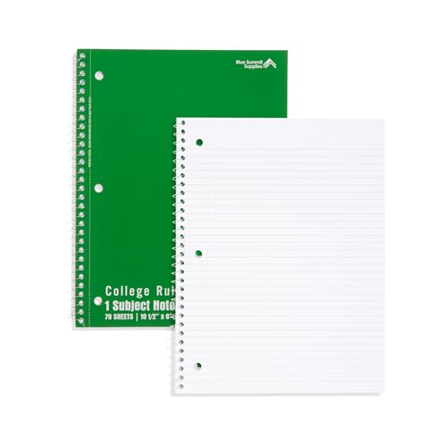 Blue Summit Spiral Notebooks Bulk, One Subject Spiral Notebook College Ruled, Perforated Notebook, 8 x 10.5 for Work and School, Paper, College Ruled, Bulk 12 Pack