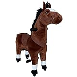 Braunes XXL Reitpferd auf Rollen, 97cm Kinder Spielpferd, fahrendes Schaukelpferd bis 95kg belastbar, Spielzeug Plüsch Pferd zum Drauf sitzen (4 bis 9 Jahre, Sattelhöhe 55 cm) 2iX (Braun)