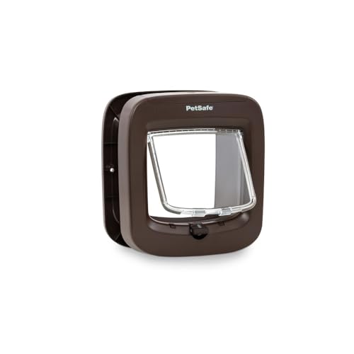 PetSafe Microchip Cat Door - Exterior or Interior Cat Flap - Multi-User RFID Access for up to 40 Pets - 4-Way Locking, Weatherproof, DIY Easy Install - Brown