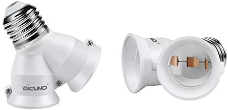 DiCUNO 2 in 1 E26 Socket Splitter Adapter, Light Socket Splitter, 2-Pack