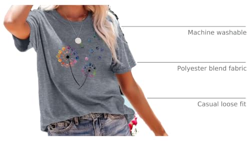 Image of Anbech Womens Dandelion Graphic T-Shirts Teen Girls Cute Sunflower Print Casual Tee Tops