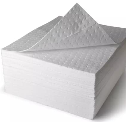 Image of Oil Absorbing Pads | 15 inch x 20 inch | 50 Heavy Duty Oil Absorbent Pads 28-Oz Absorbency Per Pad | White