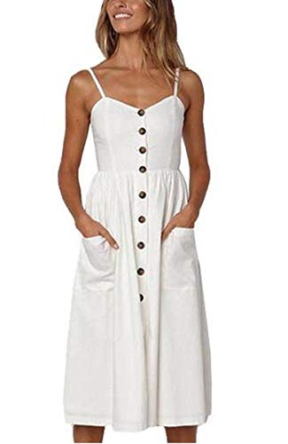 Halife Women's Casual Dresses Petite A Line Midi Length White Flowy Sundress Summer Clothes S