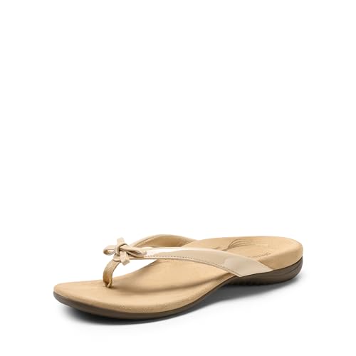 DREAM PAIRS Women's Arch Support Flip Flops Comfortable Dressy Orthopedic Thong Sandals Slides with Bow for Walking Summer Vacation 11 Nude