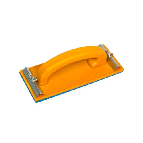 Image of Sanding Hand Block Sleeker - Manual Sandpaper Holder with Dual Metal Clips, Soft Base & Strong Orange Plastic Body for Wood & Wall Sanding (Sleeker Yellow, 9 inch)