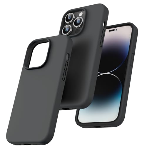 TOCOL Coque pour iPhone 14 Pro, Doublure Douce en Tissu Microfibre, Anti-Choc, Anti-Rayures, Coque en Silicone pour iPhone 14 Pro 6,1 Pouces, Noir