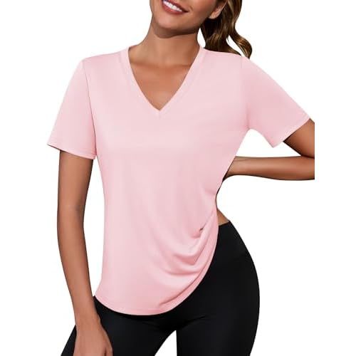 Kistore Workout Tops for Women Breathable V Neck Yoga T Shirts Trending Beach Casual Loose Fit Tee Running