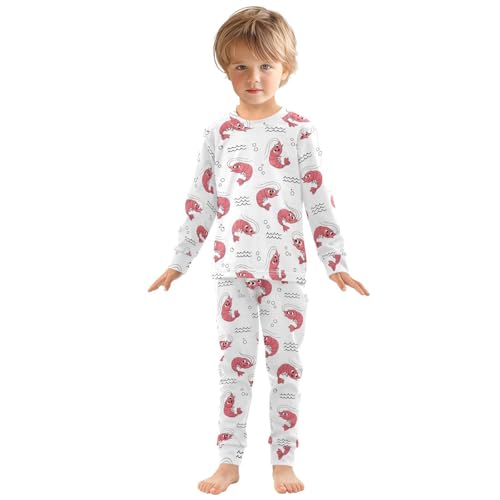 Pajama Sets Long Sleeve Cute Shrimp Pattern Soft Comfy Sleepwear 2 Piece PJS 3-8T2