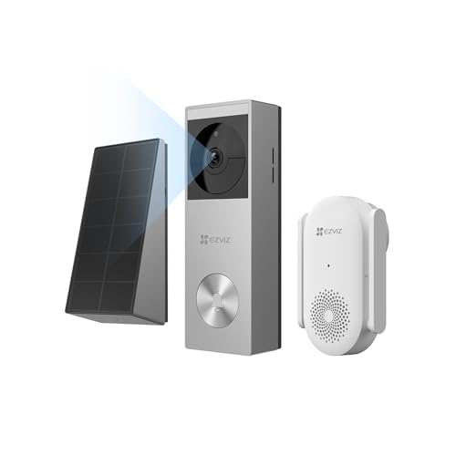 EZVIZ Sonnette Vidéo sans Fil avec Caméra 2K, Sonnette Extérieur avec Panneau Solaire & Batterie,Vision Nocturne Couleur, Détection de Personnes, Vue Ultra...