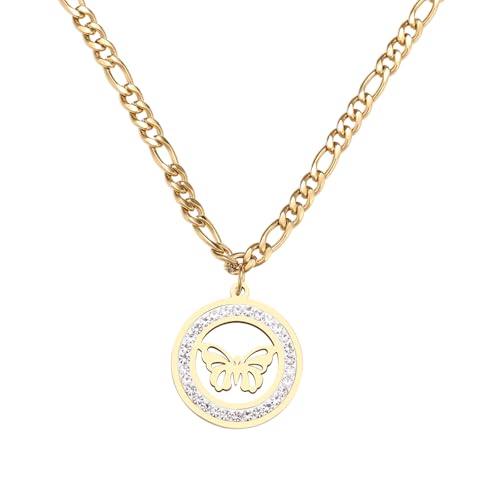 Collier papillon en cristal S763 pendentif rond unisexe pour homme et femme