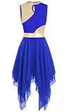 ELLYDOOR Praise Dance Tunic Dresses for Women Sleeveless Gold Color Block Irregular Flowy Skirt Liturgical Worship Lyrical Dance Costume Royal Blue, Tag XL