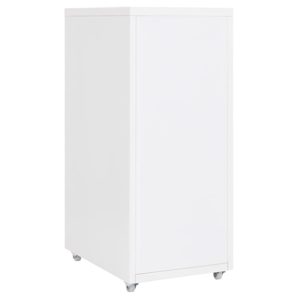 Hängeregistraturschrank aus Stahl mit 6 Schubladen in Weiß, 28 cm Breite für die Büroorganisation, Büro Aktenschrank mit Rollen und Metallkonstruktion