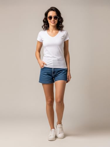 Image of JUNEBERRY Cotton Lycra Regular Fit V- Neck Solid Core Half Sleeves T-Shirt for Women & Girls (Colors Available: Black, Green, Magenta, Blue, Orange & Limeade)