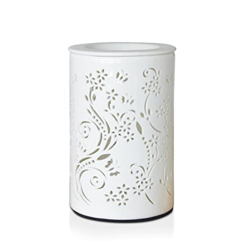 Zen’Arôme Brûleur Cire Parfumée Calorya n°1 - Brûle Parfum Électrique pour Fondant Parfumé - Lampe à Parfum avec Variateur et Coupelle Amovible – Céramique avec Décor Ajouré et Éclairage d’Ambiance