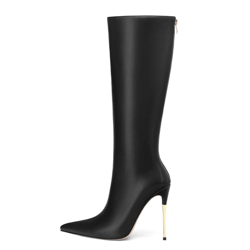Roserwish Women's Knee High Boots - Sexy Pointed Toe Tall Heels, Wide Calf, Stiletto, Leather, Zipper, Fall Fashion Dress Shoes2